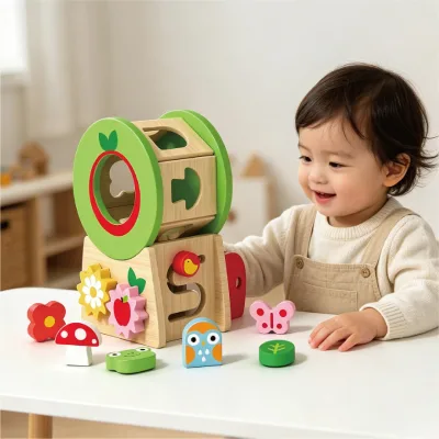 Wooden Multifunctional Tree Toys for Children's Early Learning Digital Clocks, Puzzle Blocks Shape Classification