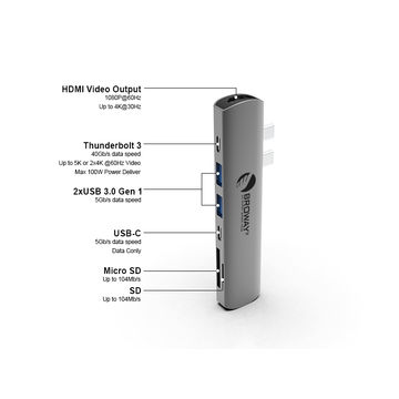Aluminium Dual Usb C To Thunderbolt 3 7-In 1 Adapter,Docking Station Hub