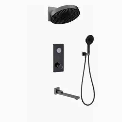 Rainfall Bath Shower Set Constant Temperature Shower Set Digital Display White Flying Rain Waterfall Shower Mixer