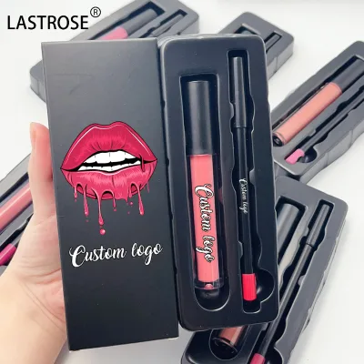 Wholesale Matte Liquid Lipstick Set With Lip Liner Makeup Gift Print Your logo Waterproof Lip Gloss Lip Liner Kit Sets