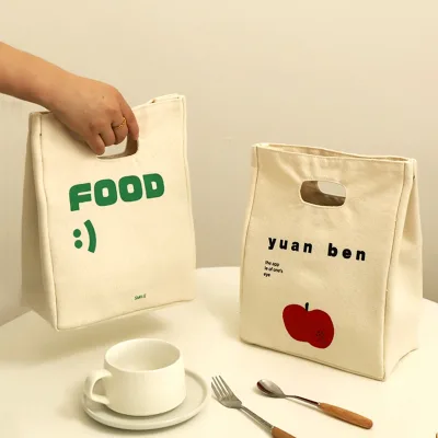 JF Canvas Simple Bento Bag Lunch Bag Work Extra Large Thermal Insulated Thickened Aluminum Foil Fresh-Keeping Picnic