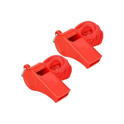WECARE Red Emergency Whistles with Lanyard Battery Powered Loud Crisp Sound Sports Use Children's 2 Packs Plastic
