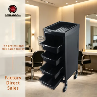 Plastic Hair Salon Trolley for Perming & Coloring with Quiet-Rolling Wheels Multiple Drawers for Organizing Hair-Care Supplies
