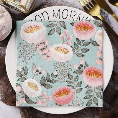 English Pastoral Style Green 2-ply Printed Dinner Napkins Vintage Eco-friendly Disposable Birthday Party