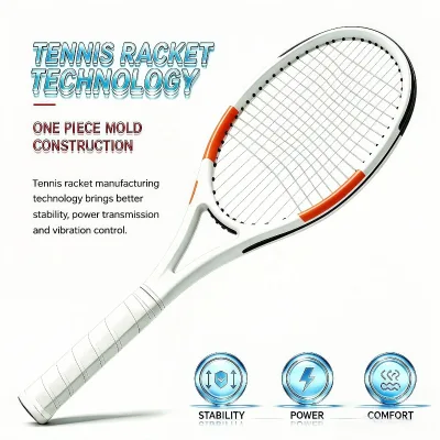 White Red Carbon Frame Tennis Racket 100 Face Size 16x19 String Pattern 270-305g Non-Slip Shock Absorption Durable