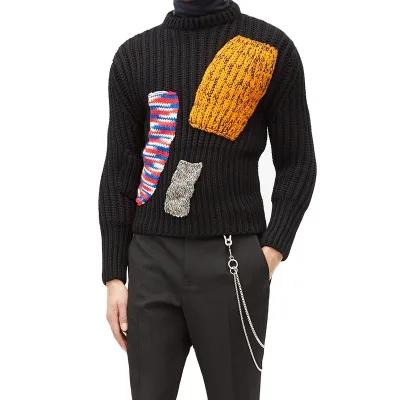 DiZNEW OEM Winter Mens Comfortably Knitted Embroidered Long Sleeve Black Woolen Sweaters for Men
