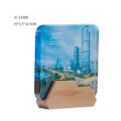 Factory Custom Company Authorization License Crystal Wooden Business Trophy Award Plaque