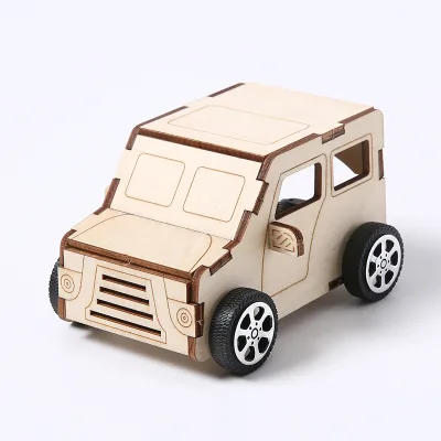 3d Wooden Model Car Puzzle Toy Diy Wooden Pull Trolley Puzzle 3d