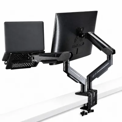 Dual Monitor Laptop Stand 360 Degree Rotating Gas Spring Arm Adjustable VESA Desk Mount for Home Office 576x950x105mm