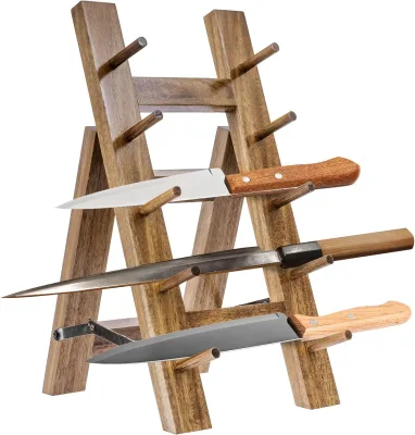 Premium Wood Universal Kitchen Knife Holder Foldable A-Frame Countertop Cutlery Display Stand Chef Knives Storage Drying Rack