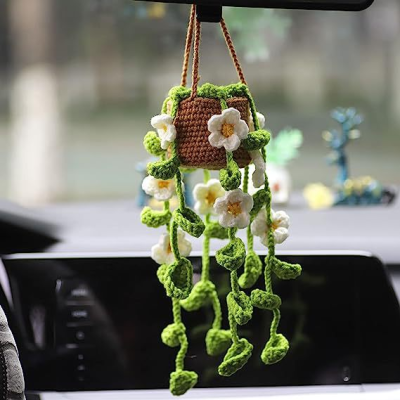 Artificial Plant Handmade Crochet Flowers Mini Potted Knitting Flowers Crochet Flowers Plant Car Hanging Decoration