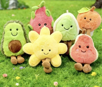 Cute Food Fruits Vegetable Wool Felt Keychain Mini 3D Plush Toys Strawberry Avocado Pumpkin Grape Lemon Veggie Charms Key Chains