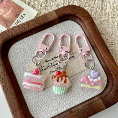 Transparent Resin Simulated Fruit Cake Dessert Keychain Pendant Bag Charm Heart Ornament
