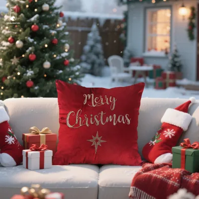 New Design Red Velvet Embroidered Christmas Pillow Case Merry Xmas Party Decorative Pillowcase