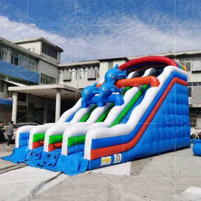 Amusement Equipment Double Lane Small Dolphin Inflatable Water Slide for Above Ground Pool