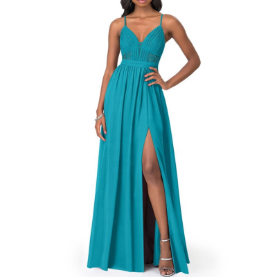 Custom Beautiful Lace Mother of the Bride Dresses Long Chiffon Turquoise Bridesmaid Dress