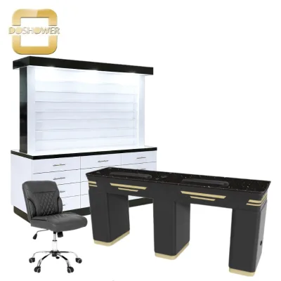 Black and Gold Nail Manicure Table Nail Salon Equipment with Hand Spa Table Nail Salon Package of Beauty Spa Manufacturer