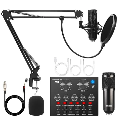 Manchez BM800 Professional Condenser Microphone V8 Sound Card Set for Live Webcast Recording