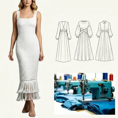 2026 Tiktok Viral White Square Neck Lace Midi Fringe Pencil Dress Bridal Shower Cocktail Wedding Guest Wholesale Custom
