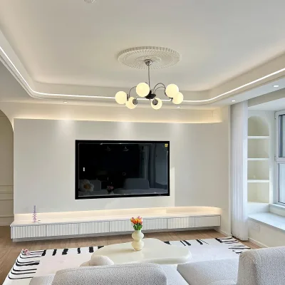 2025 New Design Custom Luxury Living Room Wooden Background Wall With Storage for Home Use Floating TV Cabinet