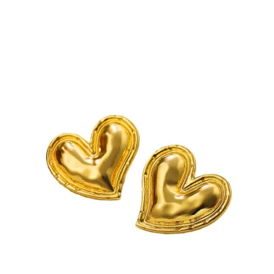 Chunky Gold Heart Stud Earrings for Women Extra Large Drop Earring