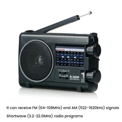 TECSUN R-305P Full-Band Radio Portable Retro Analog Dial DSP Radio, Spec: No Battery(Black)