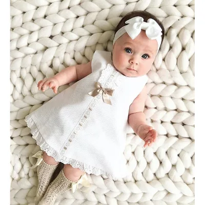 Children's European and American Summer Girls' Sleeveless Bow Skirt Two-piece Baby White Dress