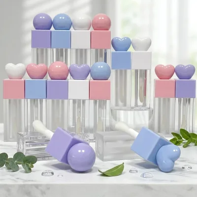 4ml Large Brush Pink Heart-Top Square Bottle Private Label Lip Gloss Oil Refillable Bottle Cute Lipgloss Empty Tube