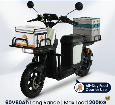 16" Ultra Long Range Cargo E Motorcycle 60V60Ah LiFePO4 Food Delivery Bike Dual Disc Brake Courier Scooter Max Load 200KG