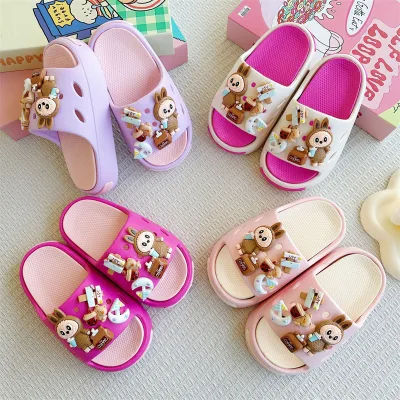 HY2 Wholesale Kids Comfortable EVA Cartoon Labubu Non-slip Slippers Bathroom Slipper Indoor Soft Sandals for Girls