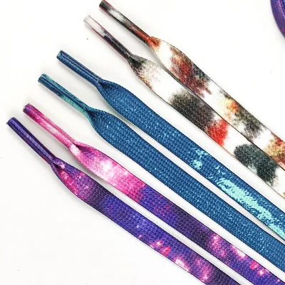 Wayeah Polyester Starry Sky Tie-dye Multi-color Double-layer Flat Printed 8mm Shoelaces for Shoes Wholesale