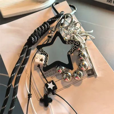 Beaded Keychain Bag Charm Heart Star Mirror Acrylic Pendant Phone Strap Layered Accessory Cute Gift for Women Purse