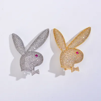 Hip Hop Long Ear Rabbit Head Pendant Iced Out CZ Play Boy Bunny Necklace Pendant