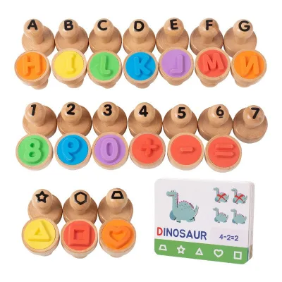 Montessori Wooden Alphabet Number Stamp Set Flashcards ABC Spelling Math Learning DIY Stampers 5 to 7 Years Educational Toy Gift