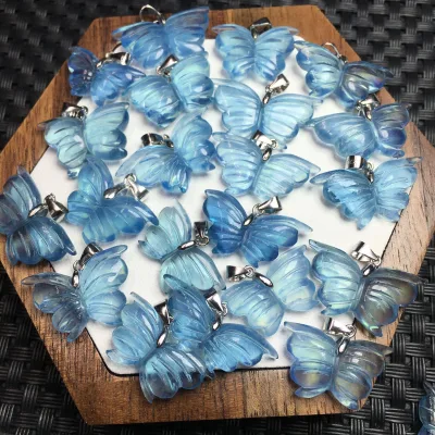 Luxury High Grade Pure Natural Aquamarine Pendant Charm Sweet Elegant 925 Sterling Silver Butterfly Pendant for Necklace