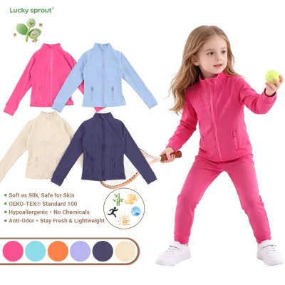 Girls Full Zip Stand Collar Sports Jacket Soft Skin Lightweight Anti Odor Hypoallergenic Kids Outdoor Athletic Outerwear