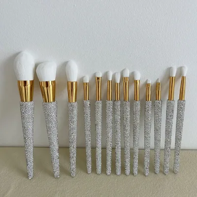 13pcs Glitter Bling Makeup Brushes Set Silver Sparkling Crystal Halloween Low Moq Make up Brush Set Wholesale Custom Logo Tools