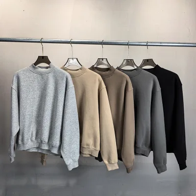 Wholesale Custom 350GSM Mock Neck Men Sweatshirt Boxy Cropped Boxy Loose Fit Fleece Solid Color Streetwear Pullover Sweat Tops