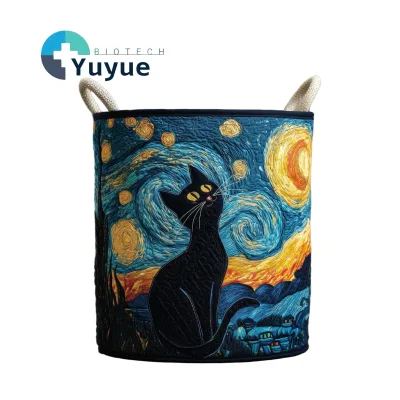 Quilted Fabric Storage Basket With Handle Multi Size Waterproof Lining Printed Pattern Laundry Toy Organizer Bin for Home Use