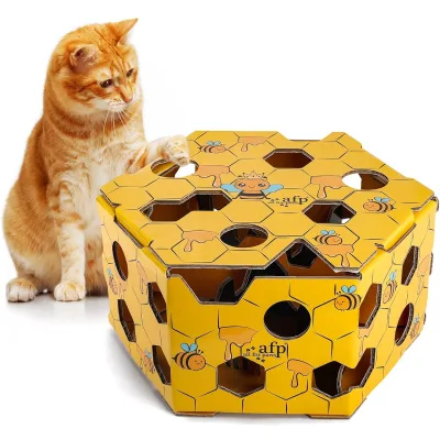 Honeycomb Maze Corrugated Cardboard Slow Feeder Cat Toy for Treat Hiding and IQ Training