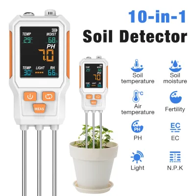 10 in 1 Soil Tester PH EC Meter Air Humidity Temperature Sensor N P K Detector