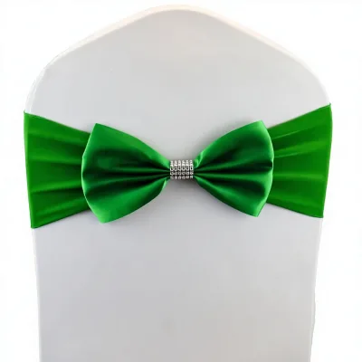 Elastic Spandex Chair Sashes with Bow Design for Wedding Party & Hotel Events Green Elegant