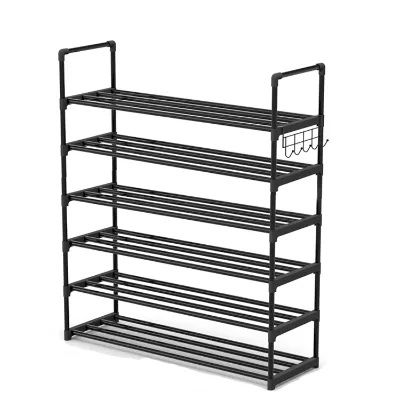 Adjustable Shoe Rack Storage Rack with Multi-function Hook 6-layer Metal Shoe Rack