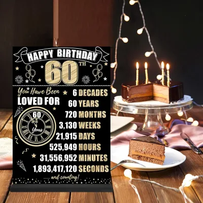 Factory Custom Vintage Black Gold Acrylic 60th Birthday Thanksgiving Valentine's Day Party Gift Home Decor Durable Reusable
