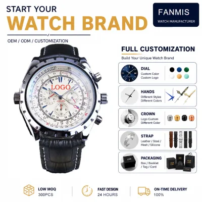 Custom Logo Pilot Quartz Watch Alloy Case Multi Dial Aviation Style Leather Strap Personalized Design Brand Mens Watches