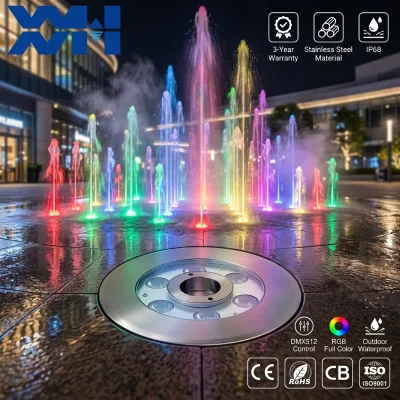 White LED Stainless Steel 12W 36W 24V IP68 3500K Warm White 3-Year Warranty Ra83 600lm Tempered Glass Auto-Change Fountain Light