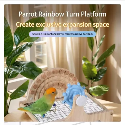 NCI PET Parrot Wood Rotating Platform Stand Chew Toys Cork Blocks-Durable Eco-Friendly Interactive Boredom Buster Enrichment for