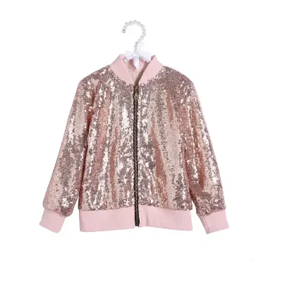 Customizable New Fashion Style Flipping Sequin Kids Winter Bomber Glitter Jacket Windproof Zipper V-Neck