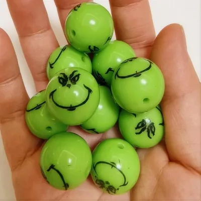 20mm Chunky Round Acrylic Printed Beads Christmas Halloween Fruit Cartoon Beads Jewelry Necklace Beaded Pen Bubble Gum Beads
