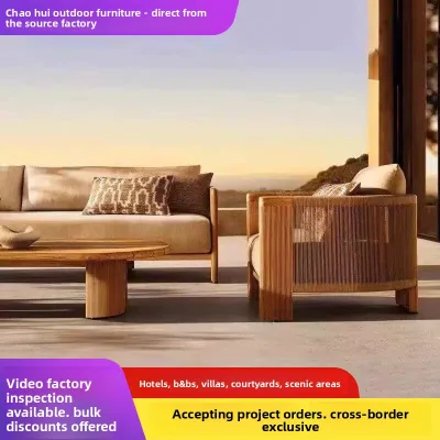 Nordic-style Premium Teak Solid Wood Rope-woven Outdoor Sofa for Villa Patio Guesthouse Open-air Furniture